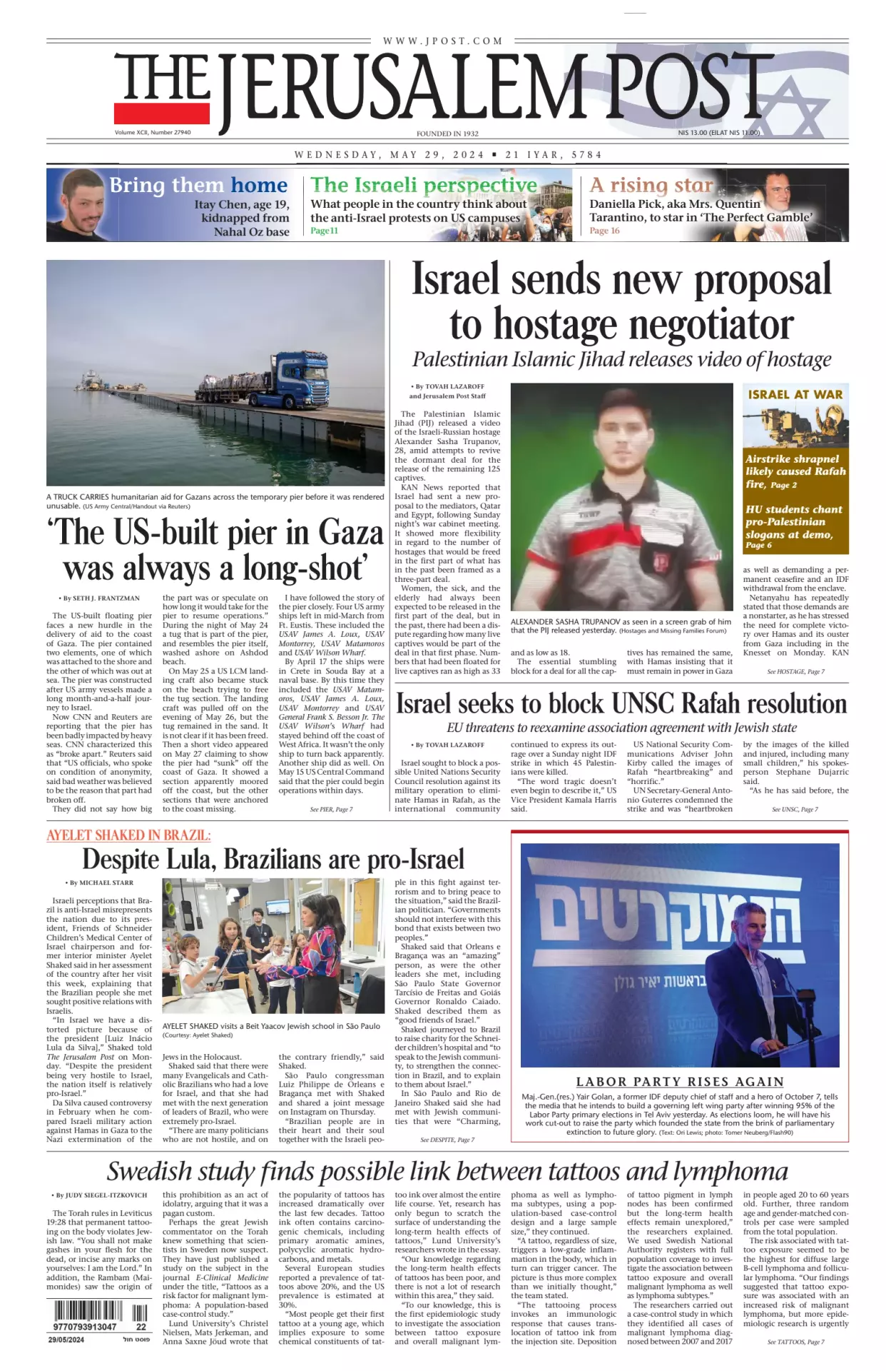 Prima-pagina-the jerusalem post-edizione-di-oggi-29-05-2024